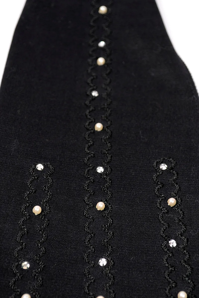 1950s Lady Gay Long Black Gloves w/ Pearls & Rhinestones 6