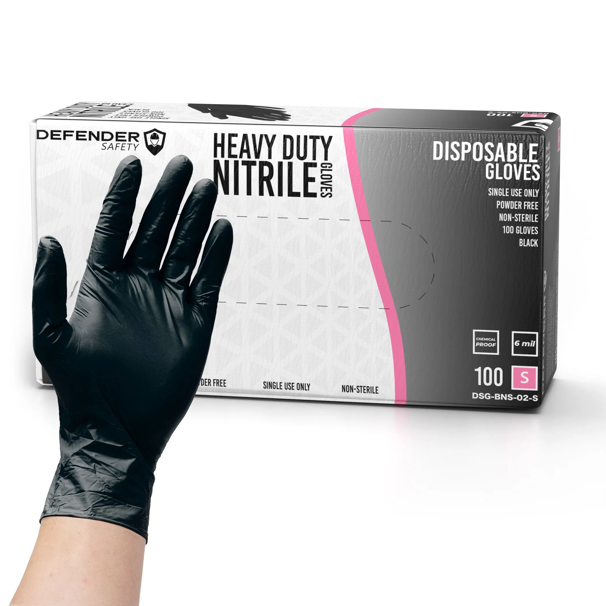 6 Mil Black Nitrile Gloves, Heavy Duty, Chemical Resistant, Powder Free