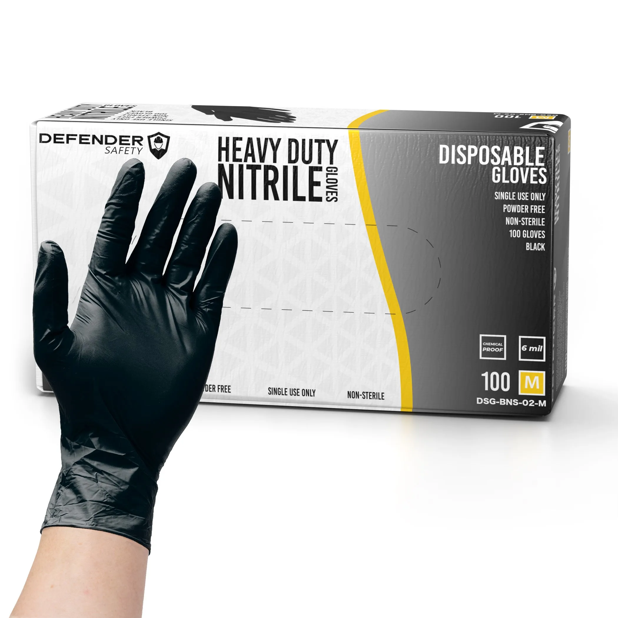 6 Mil Black Nitrile Gloves, Heavy Duty, Chemical Resistant, Powder Free