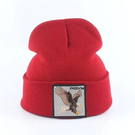 Beanie Wolf Embroidery Winter Hats Knitted Beanies For Women