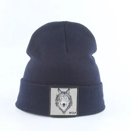 Beanie Wolf Embroidery Winter Hats Knitted Beanies For Women