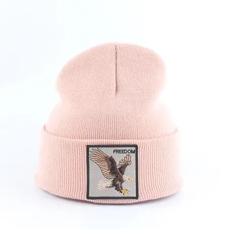 Beanie Wolf Embroidery Winter Hats Knitted Beanies For Women