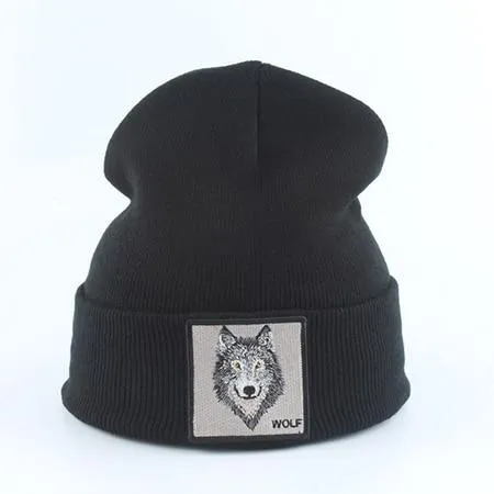 Beanie Wolf Embroidery Winter Hats Knitted Beanies For Women