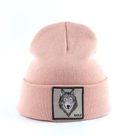 Beanie Wolf Embroidery Winter Hats Knitted Beanies For Women