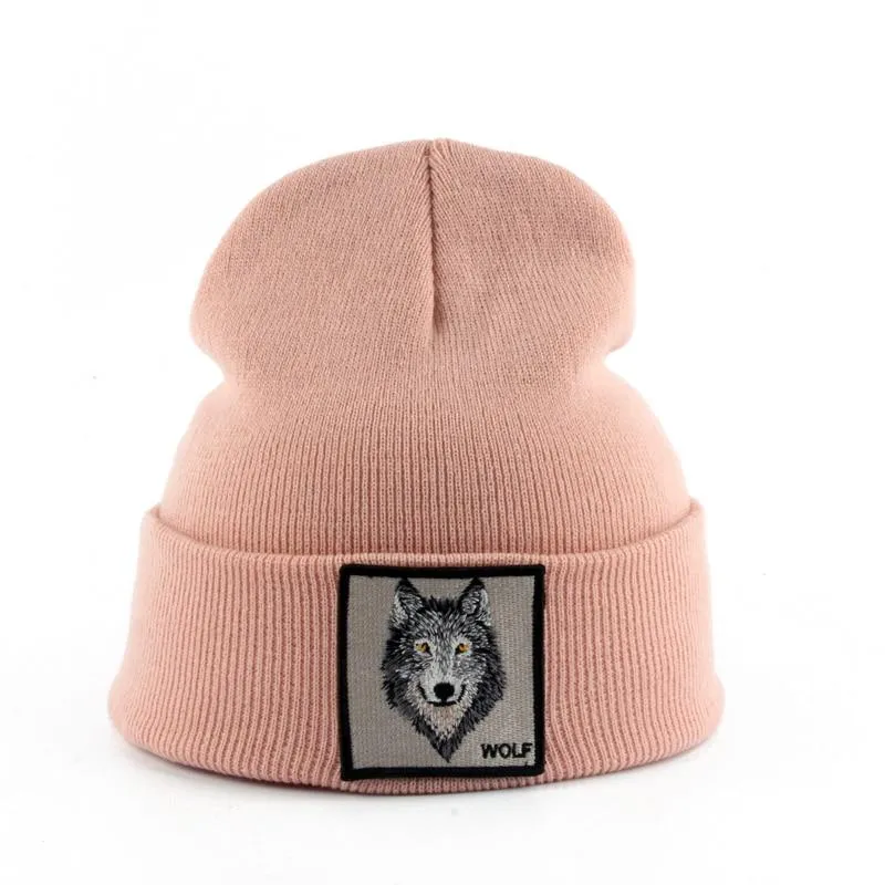 Beanie Wolf Embroidery Winter Hats Knitted Beanies For Women