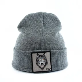 Beanie Wolf Embroidery Winter Hats Knitted Beanies For Women