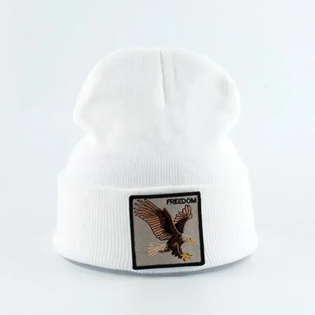 Beanie Wolf Embroidery Winter Hats Knitted Beanies For Women