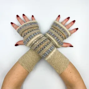 Beige Fair Isle Patterned Fingerless Gloves