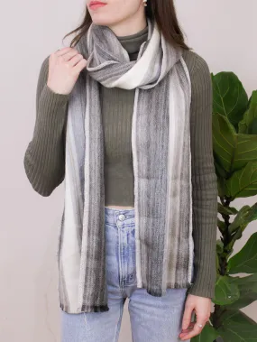 Brushed Alpaca Skinny Stripe Scarf in Cream