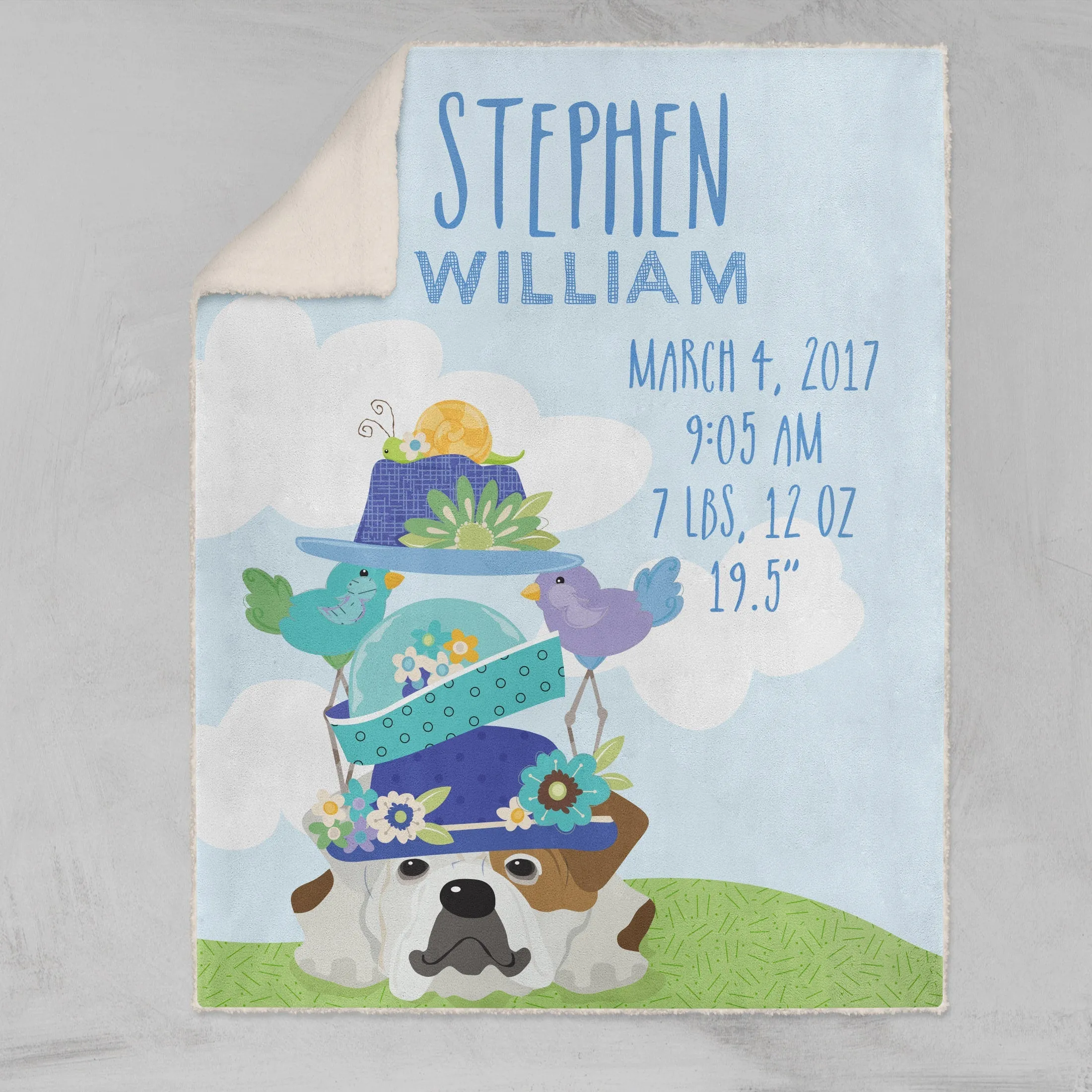 Bulldog and Hats Personalized Baby Blanket