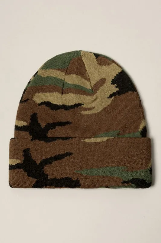 Camouflage Patterns Cuff Knitted Beanie Hat