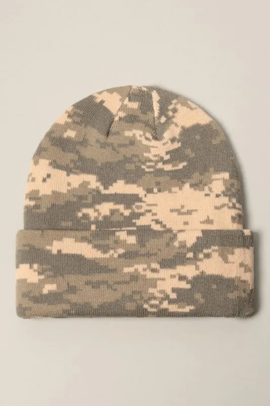 Camouflage Patterns Cuff Knitted Beanie Hat