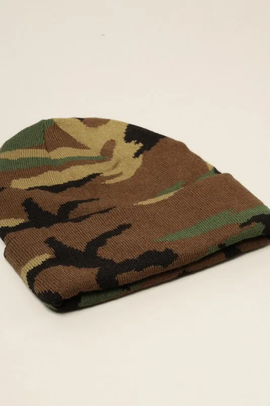 Camouflage Patterns Cuff Knitted Beanie Hat