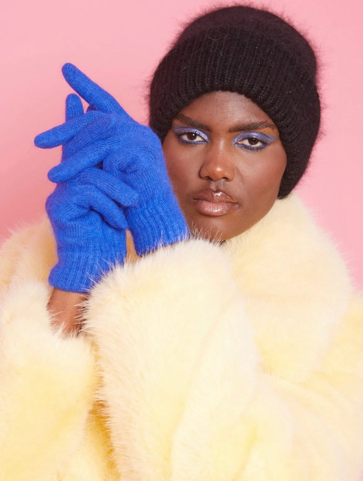 Cashmere Blend Knitted Gloves | Blue