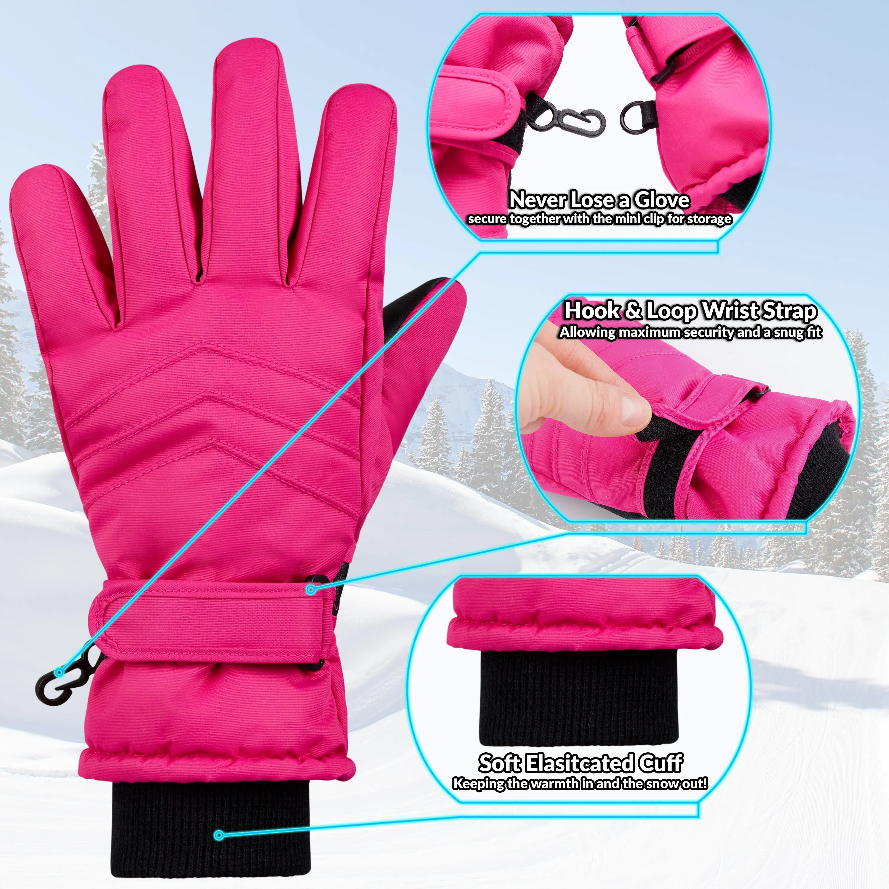 CityComfort Kids Skiing Gloves - Fleece Lined Touch Screen Gloves