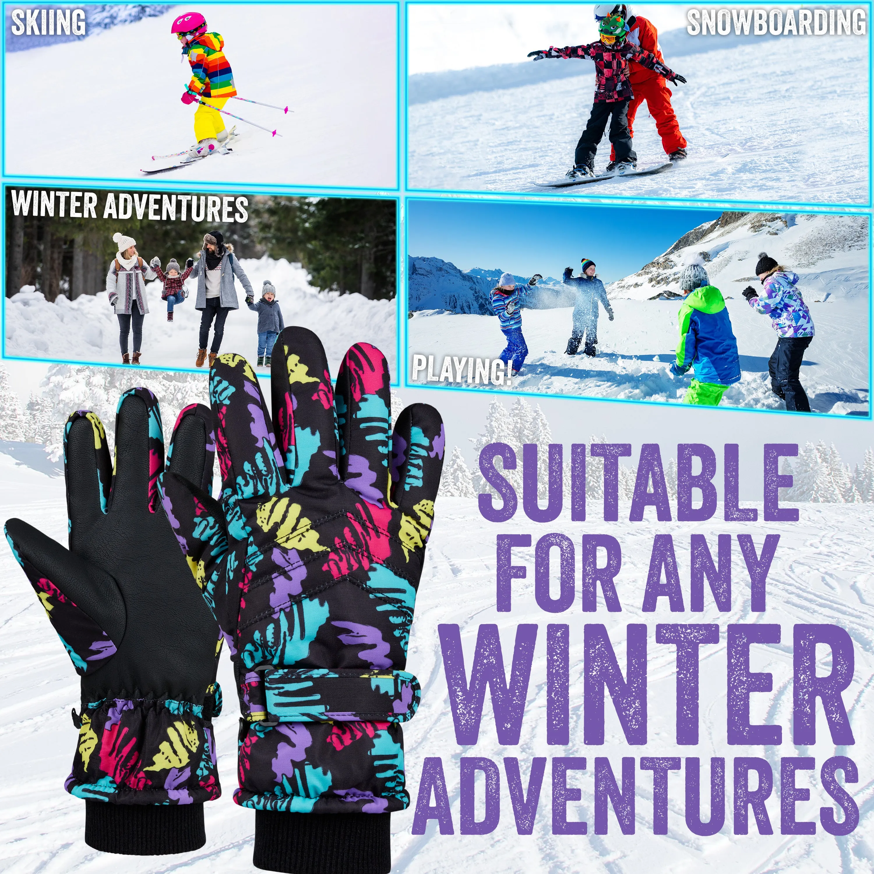 CityComfort Kids Skiing Gloves - Fleece Lined Touch Screen Gloves