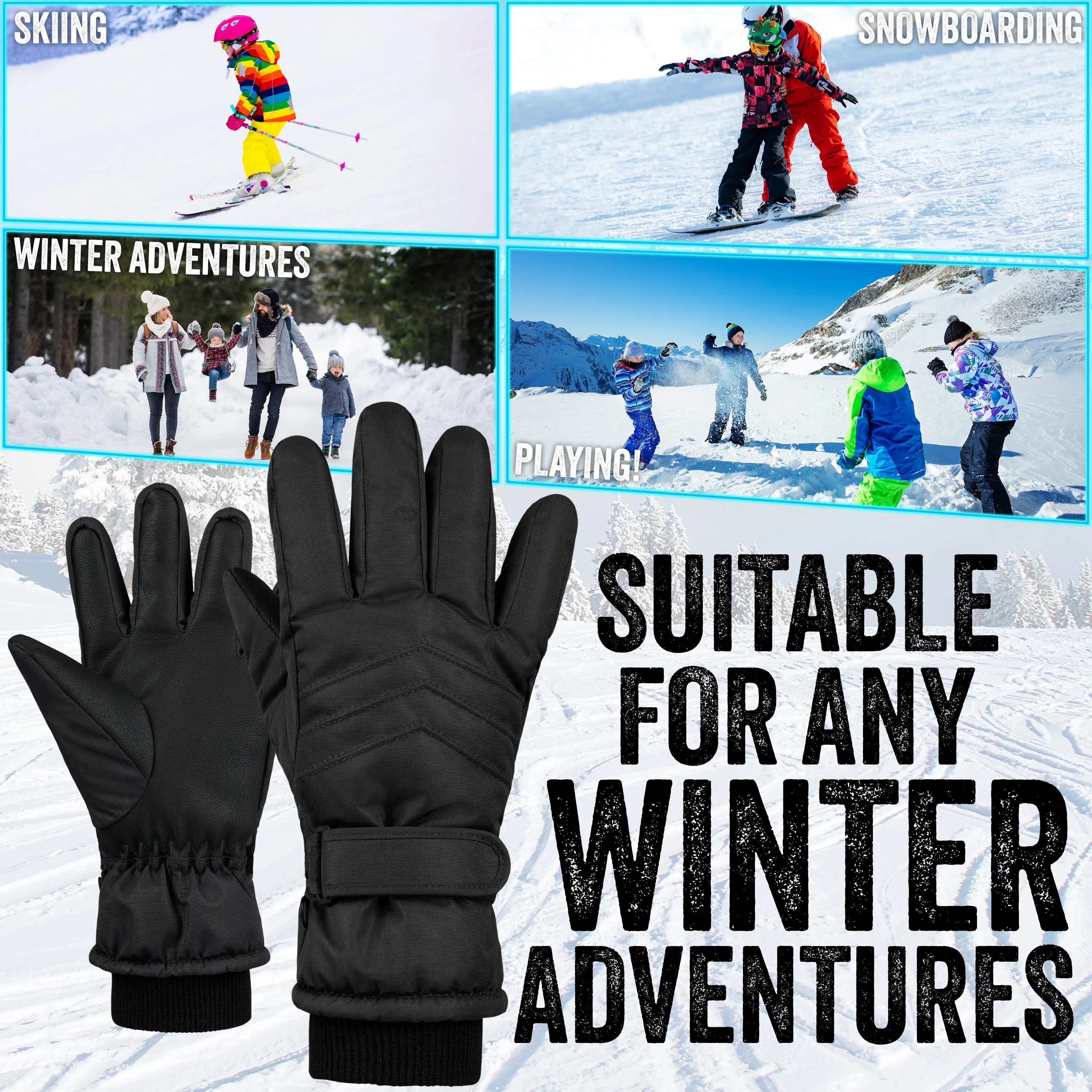 CityComfort Kids Skiing Gloves - Fleece Lined Touch Screen Gloves