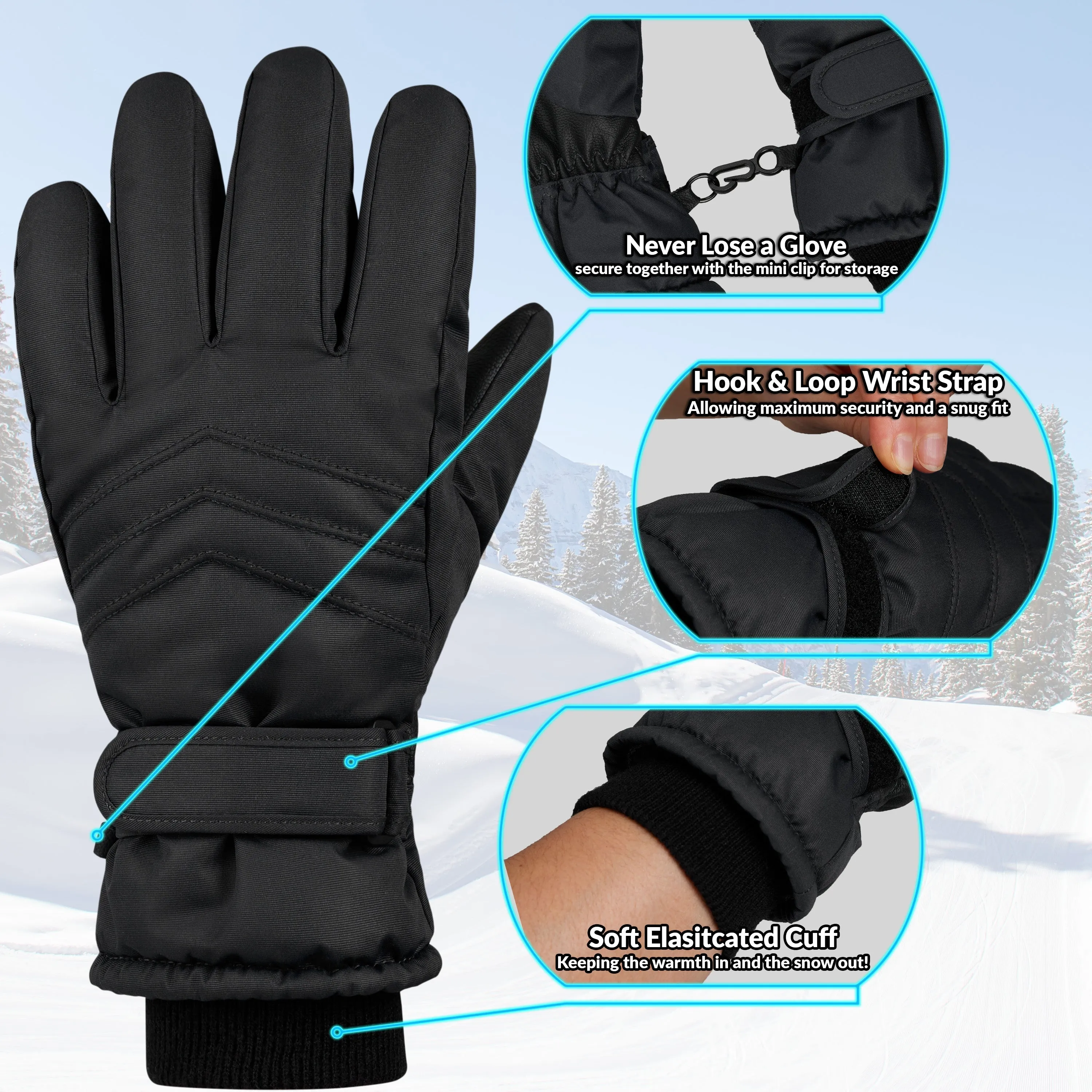 CityComfort Kids Skiing Gloves - Fleece Lined Touch Screen Gloves