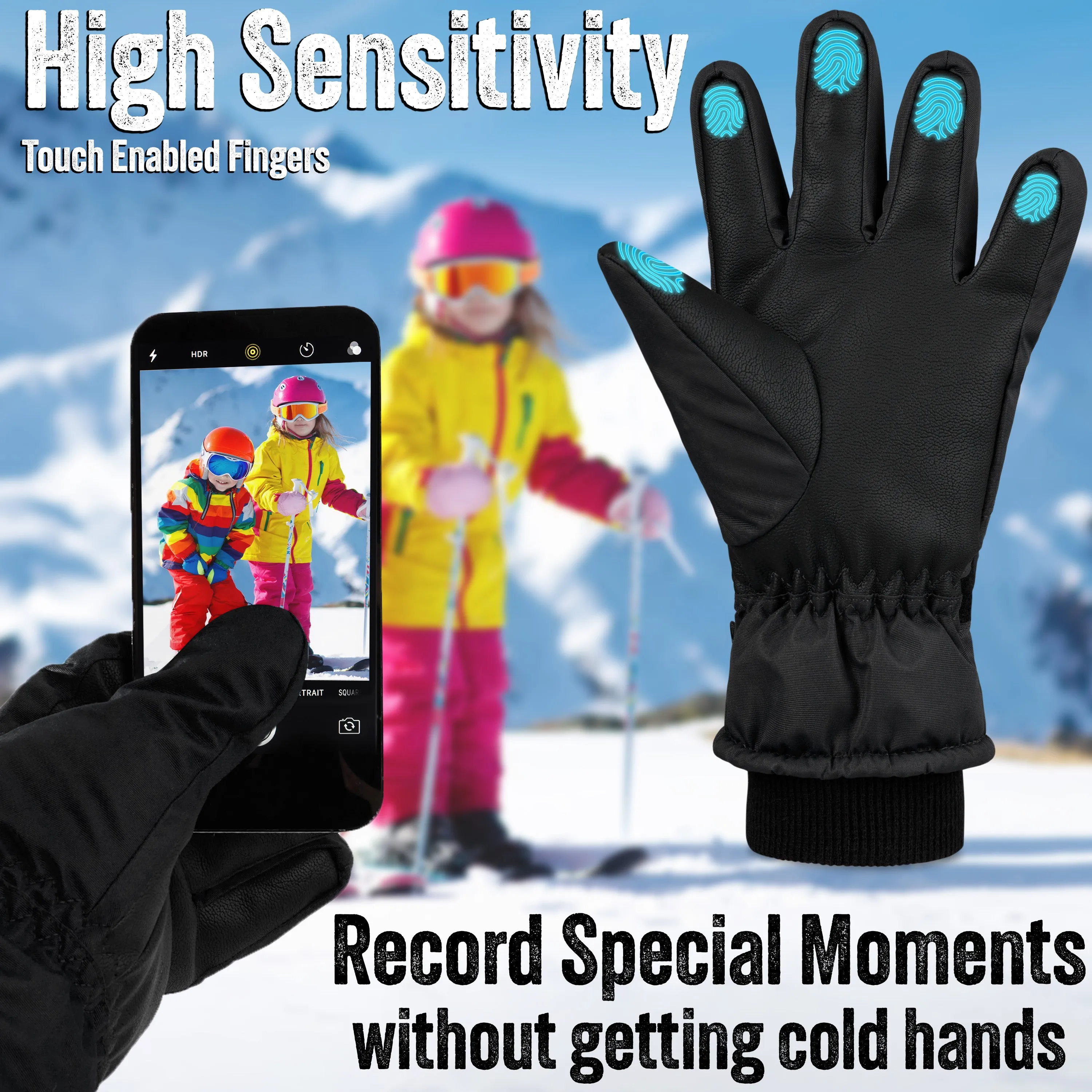 CityComfort Kids Skiing Gloves - Fleece Lined Touch Screen Gloves