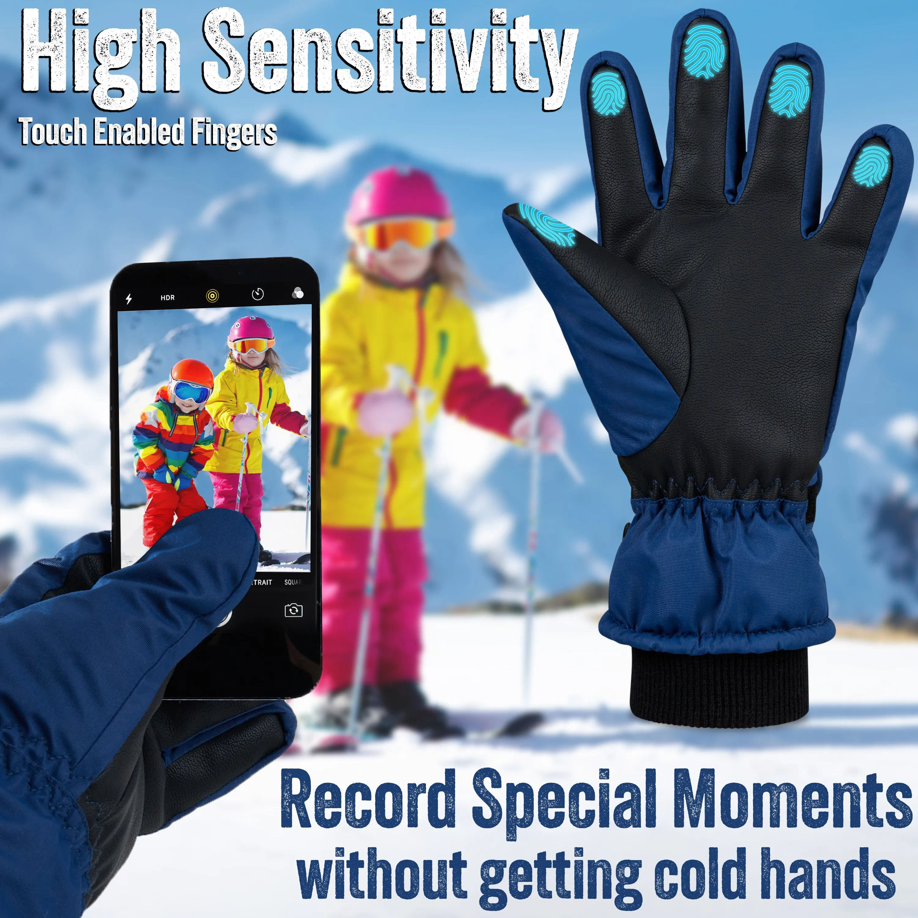 CityComfort Kids Skiing Gloves - Fleece Lined Touch Screen Gloves