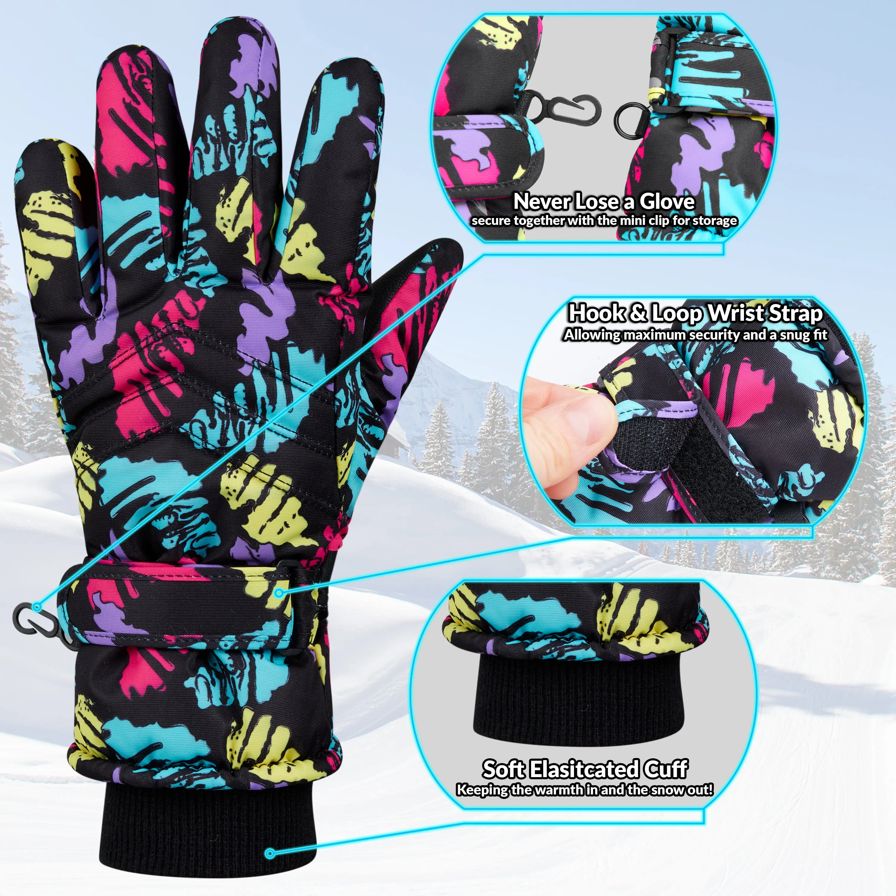 CityComfort Kids Skiing Gloves - Fleece Lined Touch Screen Gloves