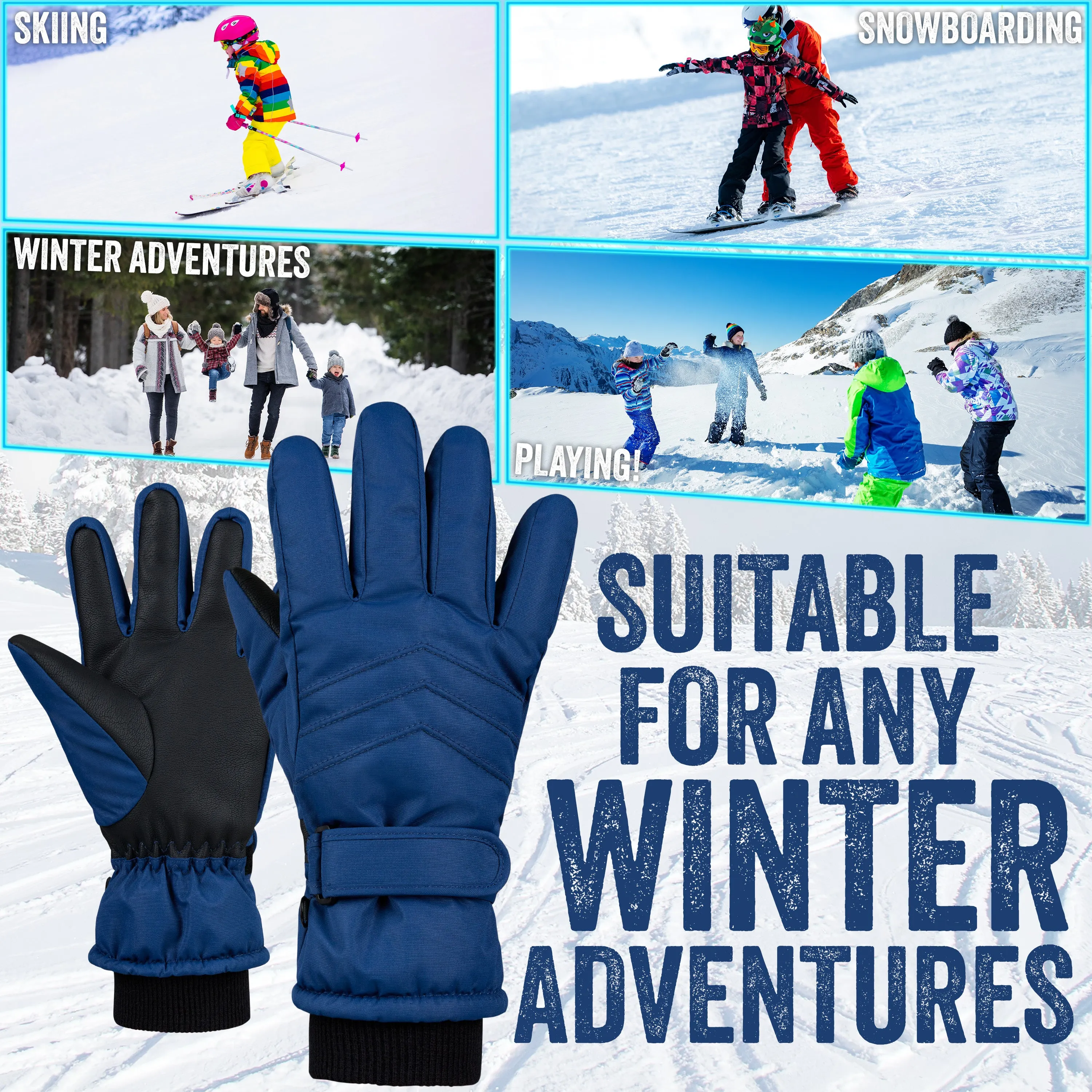 CityComfort Kids Skiing Gloves - Fleece Lined Touch Screen Gloves