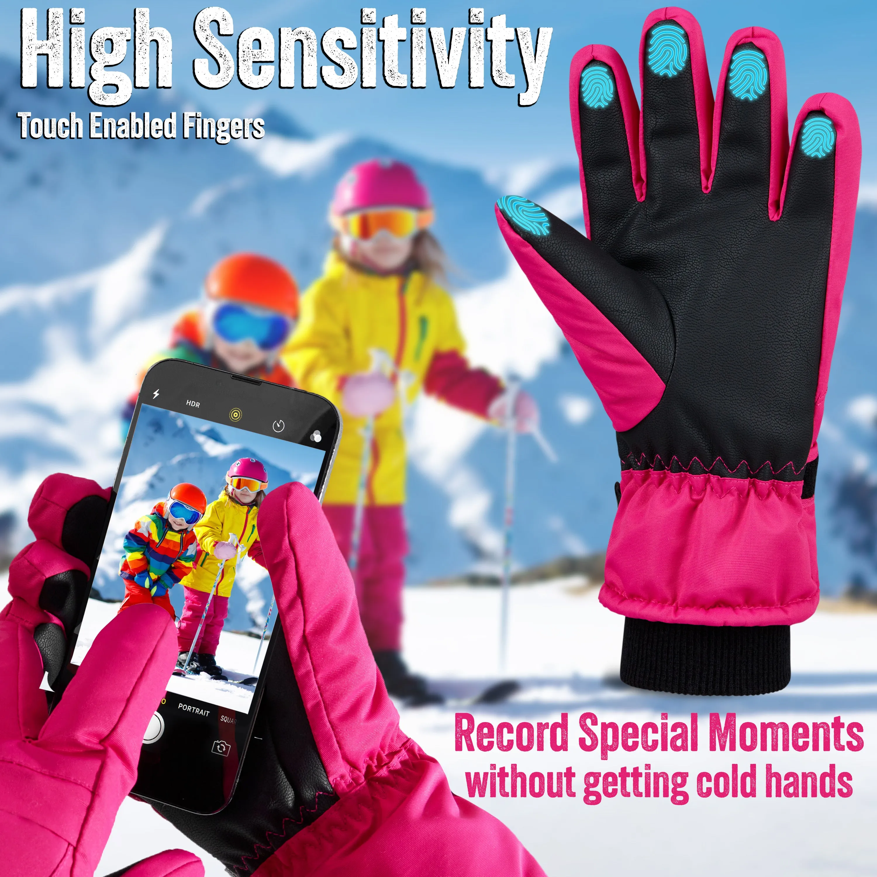 CityComfort Kids Skiing Gloves - Fleece Lined Touch Screen Gloves