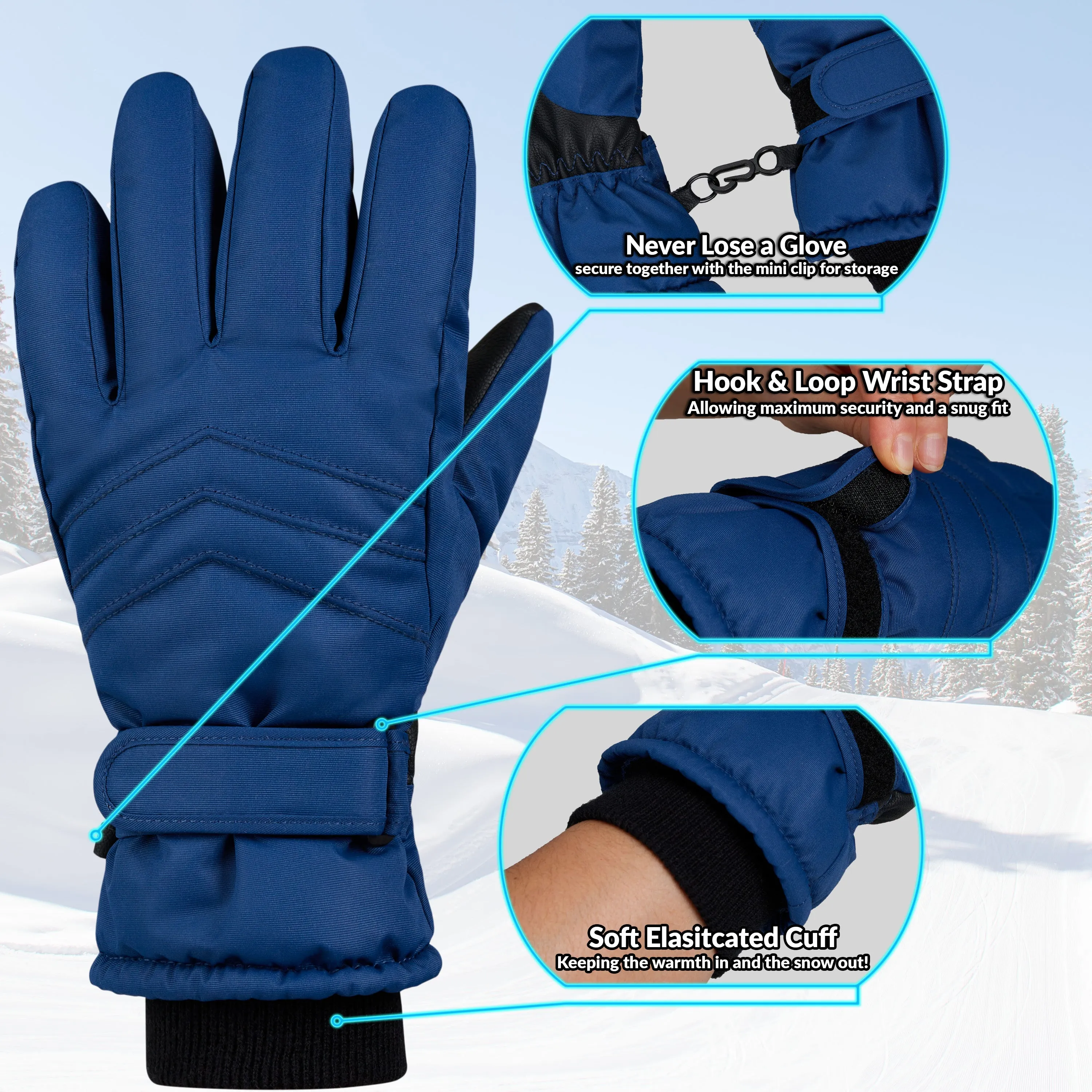 CityComfort Kids Skiing Gloves - Fleece Lined Touch Screen Gloves