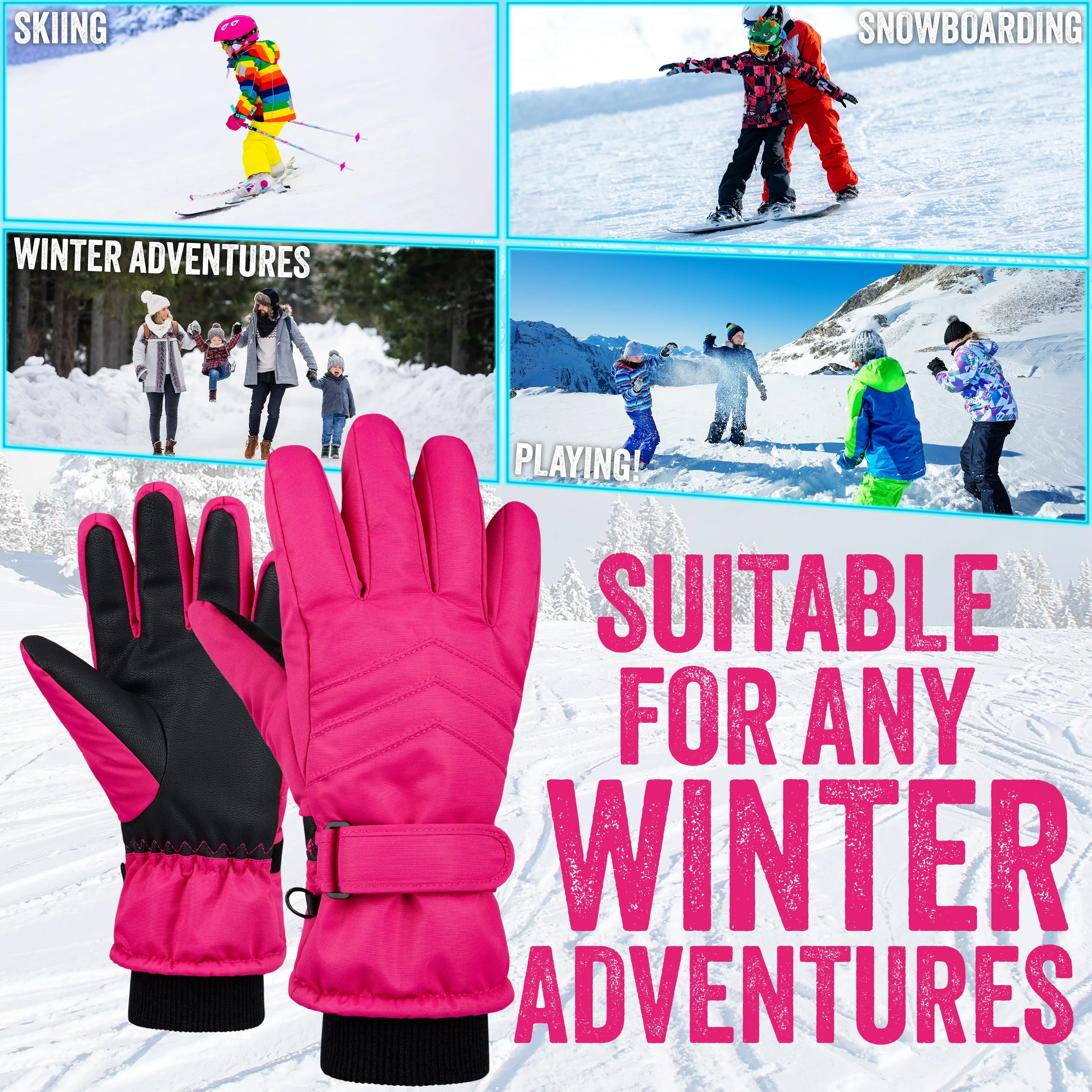 CityComfort Kids Skiing Gloves - Fleece Lined Touch Screen Gloves