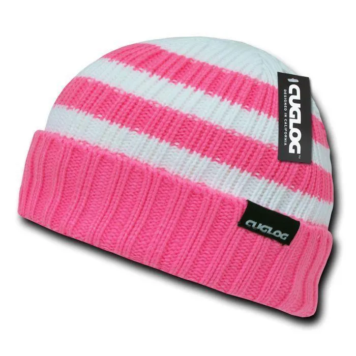 Cuglog Sailor Beanies Colorful Striped Cuffed Cable Knit Skull Caps Hats Winter