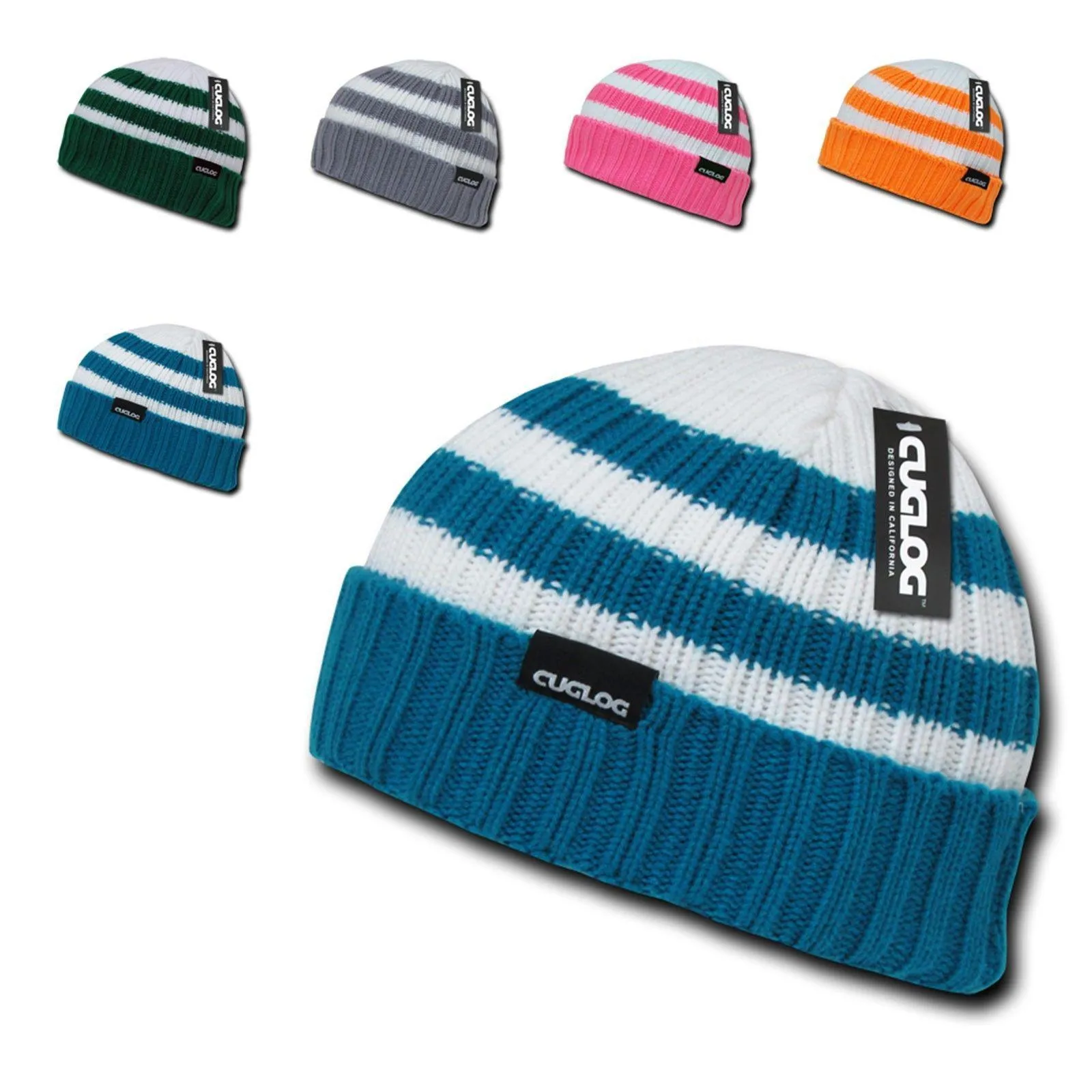 Cuglog Sailor Beanies Colorful Striped Cuffed Cable Knit Skull Caps Hats Winter