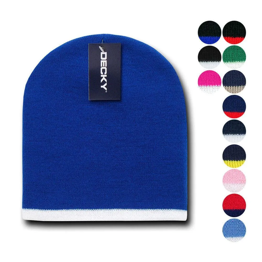 Decky Single Striped Two Tone Beanies Knitted Ski Skull Caps Hats Warm Winter