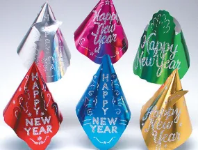 Happy New Year Glittered Foil Hats Assorted Colors | 1ct