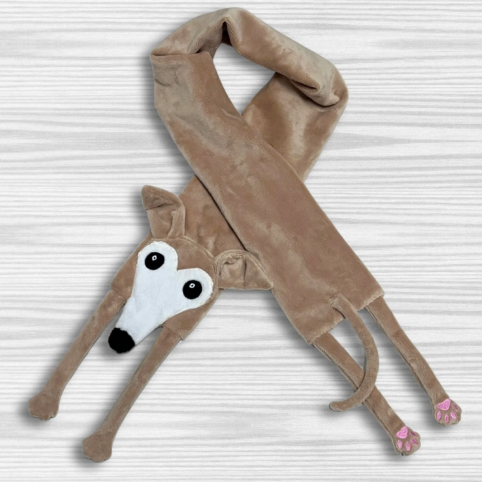 Houndie Cuddler Scarf Greyhound Whippet Tan with Mask