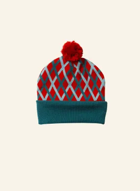 Knitted Hat - Teal Lattice