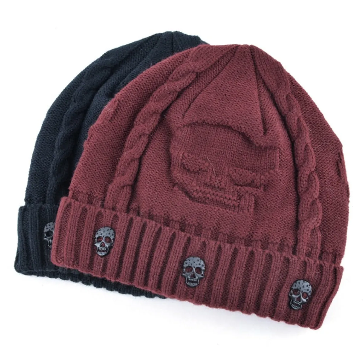 Knitted Skull Pattern Beanie Hat