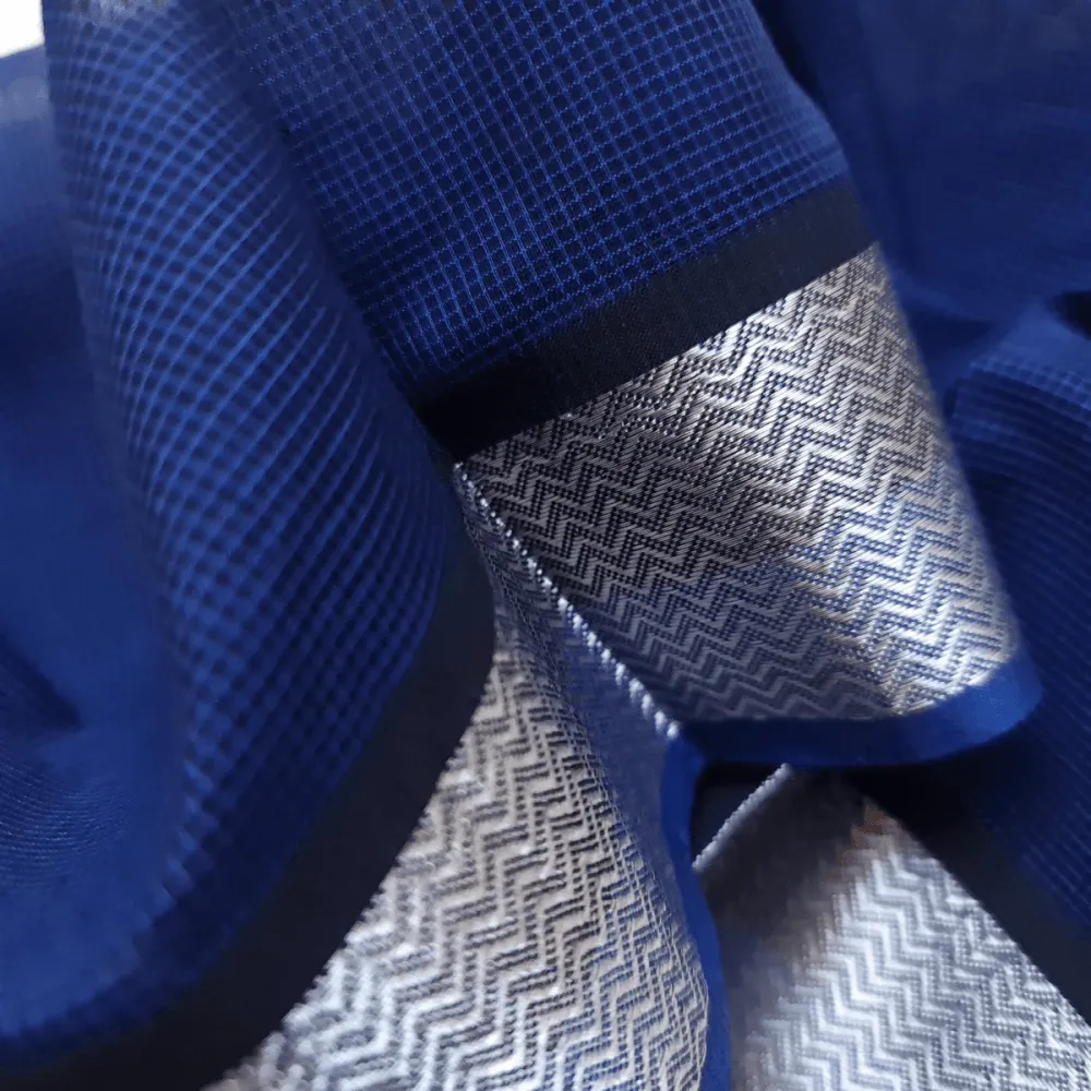 Midnight Blue & Silver Handwoven Fine Silk-Cotton Scarf/Stole