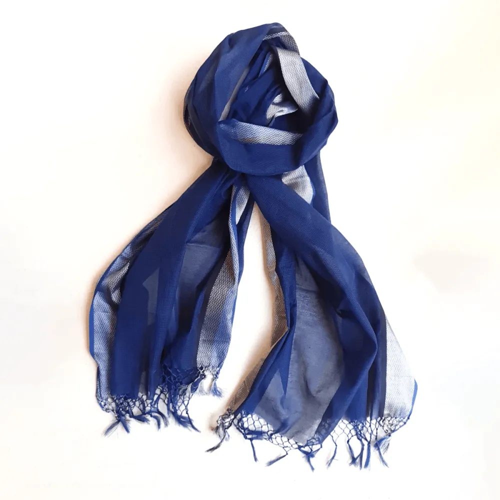 Midnight Blue & Silver Handwoven Fine Silk-Cotton Scarf/Stole