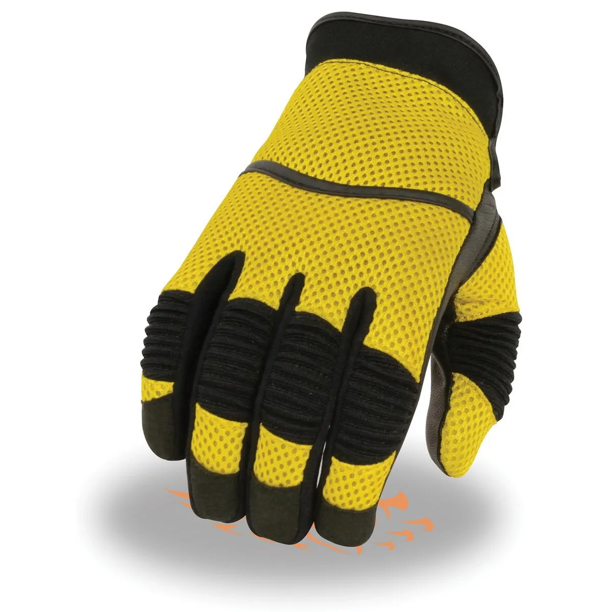 Milwaukee Leather SH791 Men's Black Leather and Yellow Mesh Combo Racing Motorcycle Hand Gloves W/ Elasticized Fingers