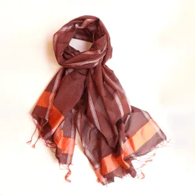 Rich Brick and Orange Handwoven Silk-Cotton Scarf/Stole