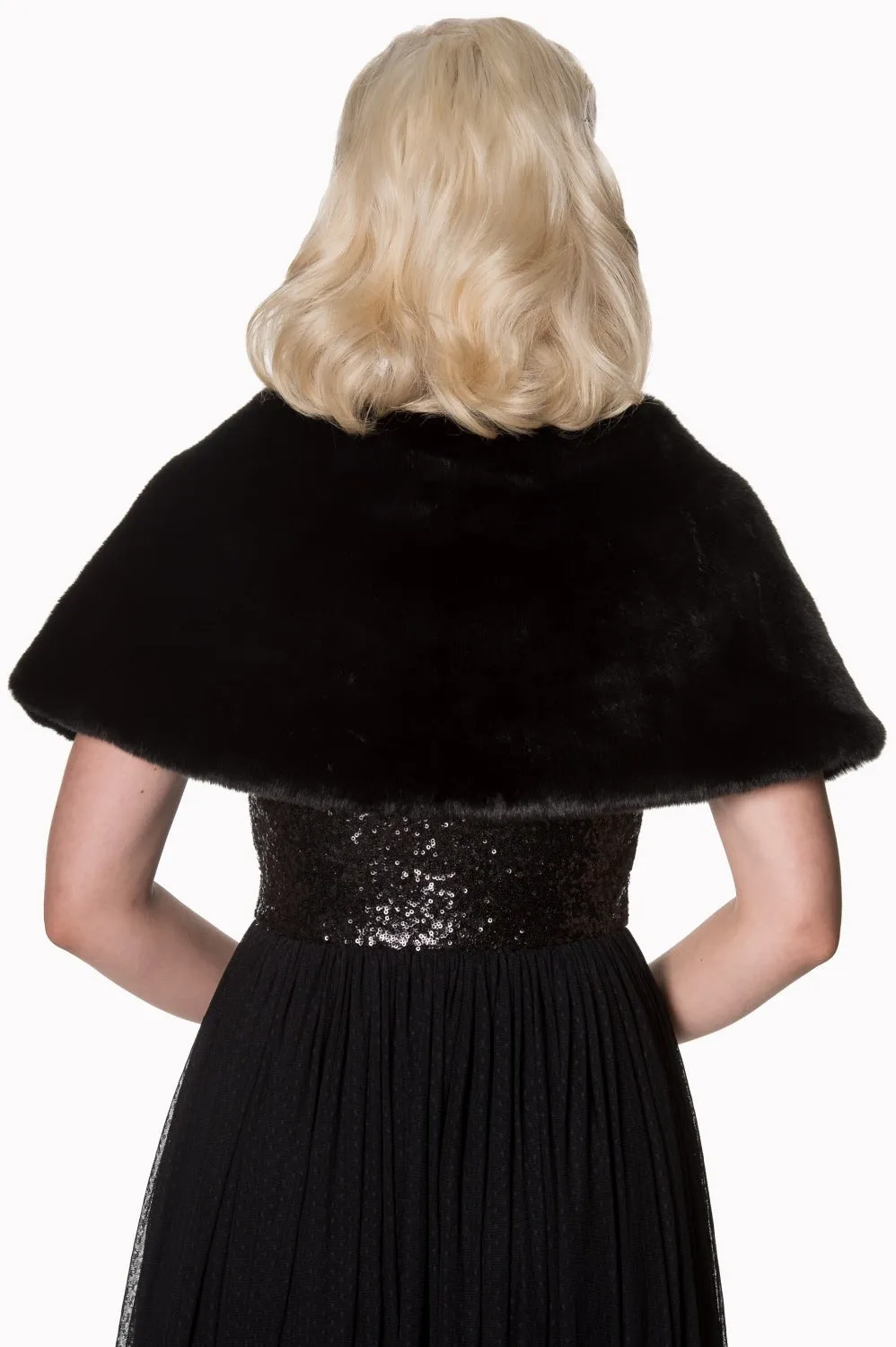 Rosalie Faux Fur Shawl in Black by Banned Apparel