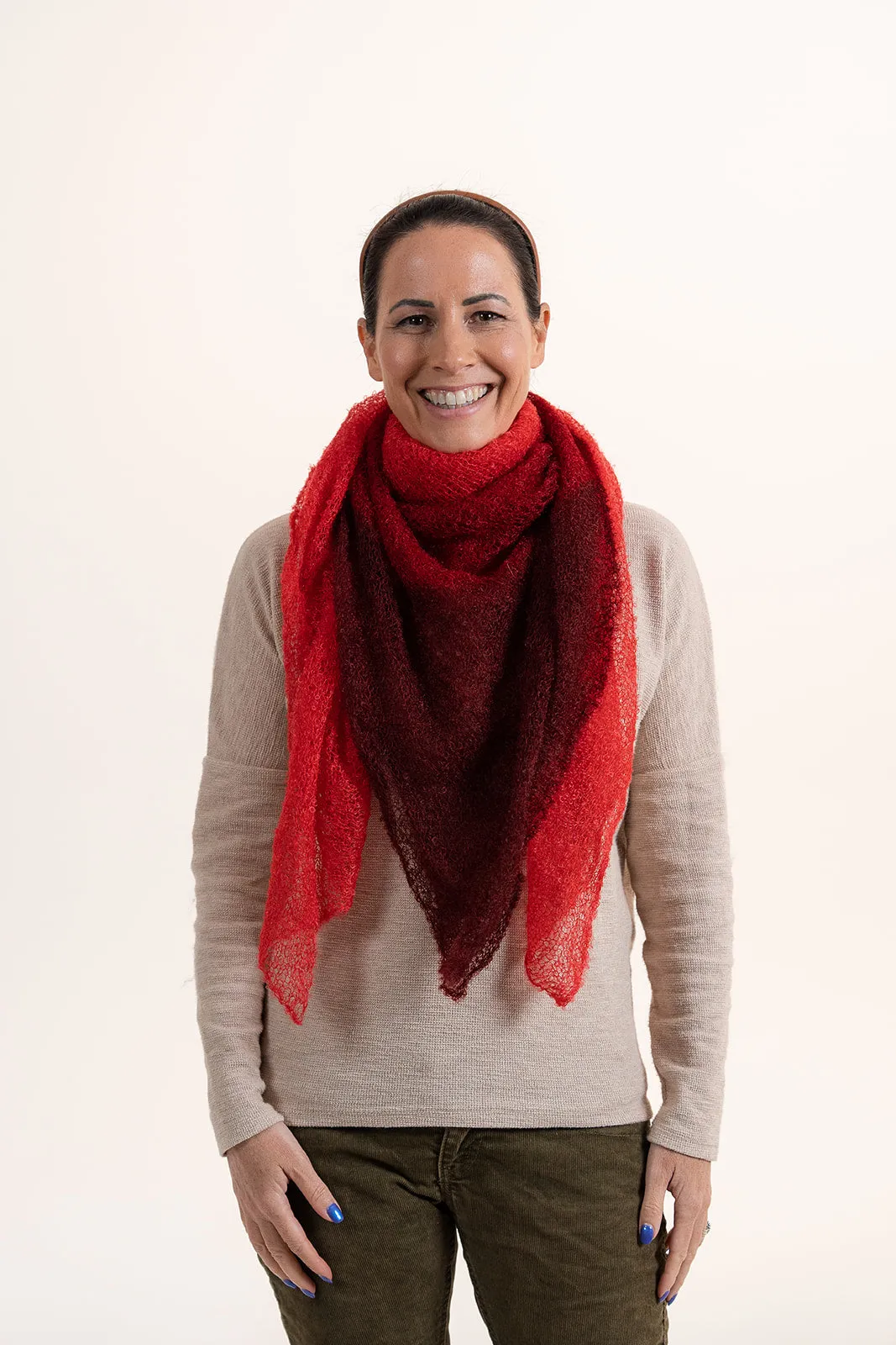 Super Fine Square Mohair Scarf - Red