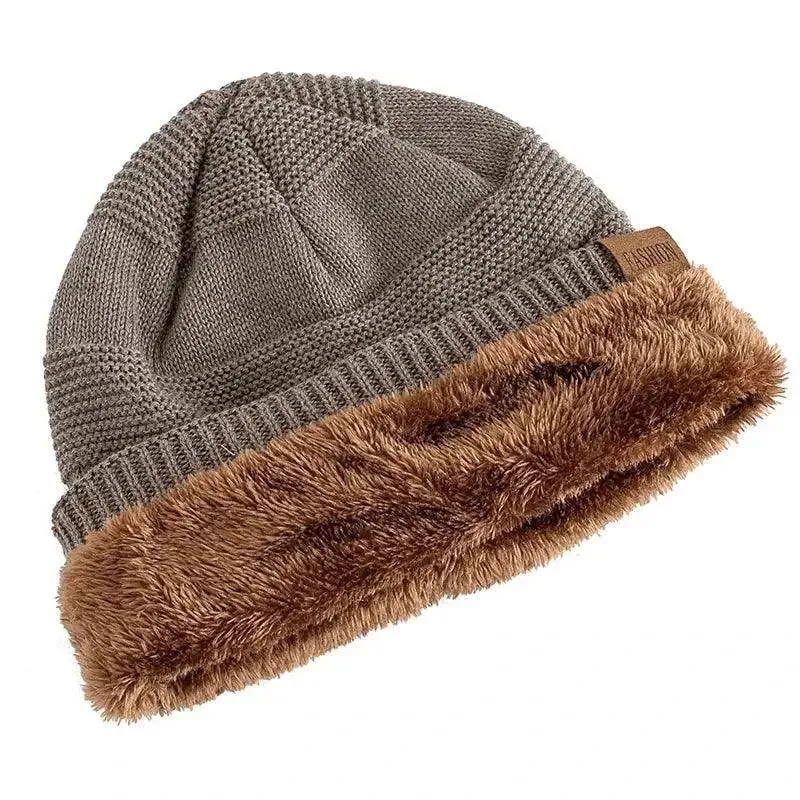 Unisex Winter Hats: Fur-Lined Knitted Beanie Caps for Men and Women