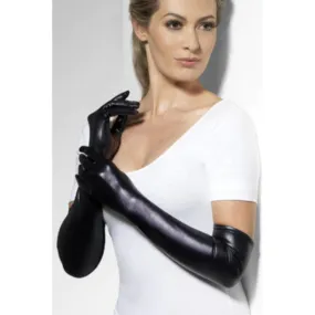 Wet Look Black Gloves