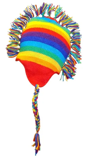 Winter Knit Snowflake Unisex Trooper Trapper Mohawk Fringe Ski Hat (Rainbow)